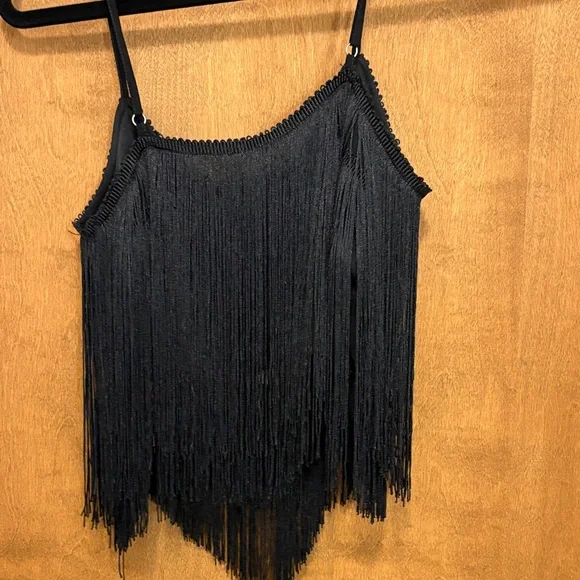 489. Zara Black Fringe Tassel Camisole Top - Picture 2 of 3